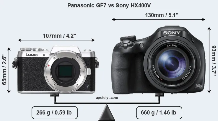 Size Panasonic GF7 vs Sony HX400V