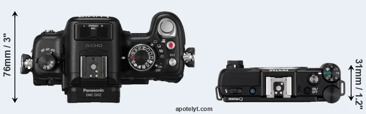 Compare GH2 versus Pentax Q top