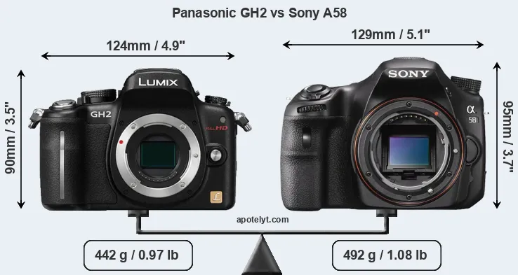 Size Panasonic GH2 vs Sony A58