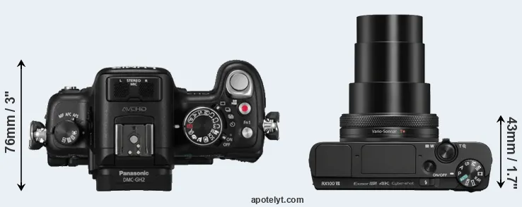 Compare GH2 versus RX100 VII top