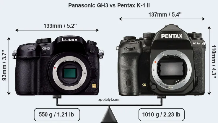 Size Panasonic GH3 vs Pentax K-1 II
