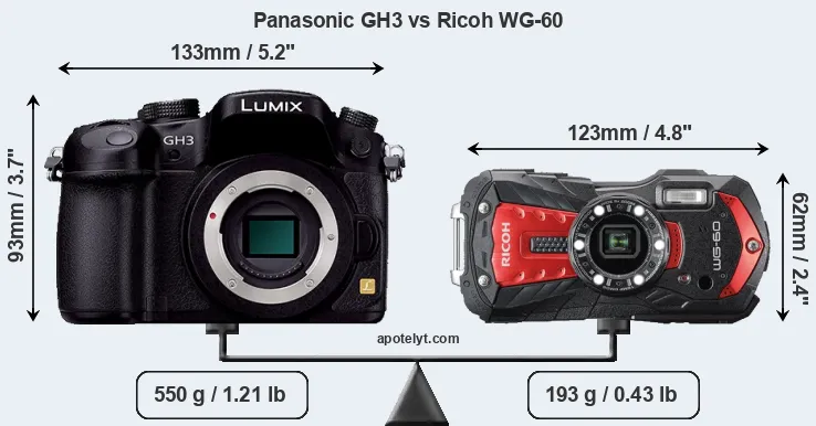 Size Panasonic GH3 vs Ricoh WG-60