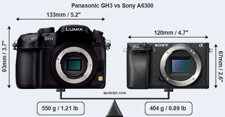 Size Panasonic GH3 vs Sony A6300
