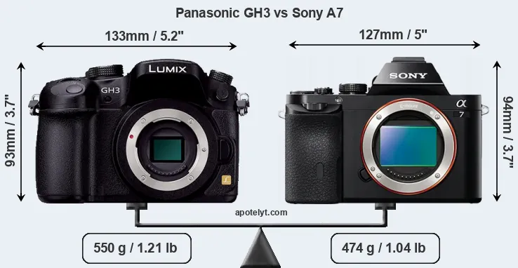 Size Panasonic GH3 vs Sony A7