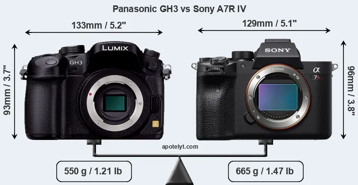 Size Panasonic GH3 vs Sony A7R IV