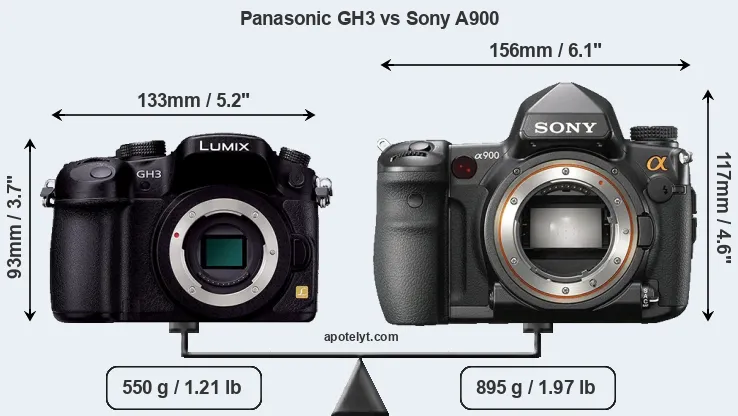 Size Panasonic GH3 vs Sony A900