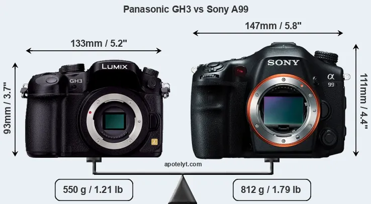 Size Panasonic GH3 vs Sony A99