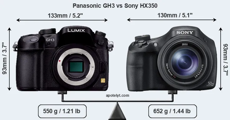 Size Panasonic GH3 vs Sony HX350