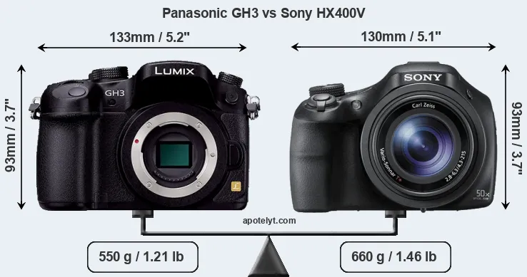 Size Panasonic GH3 vs Sony HX400V
