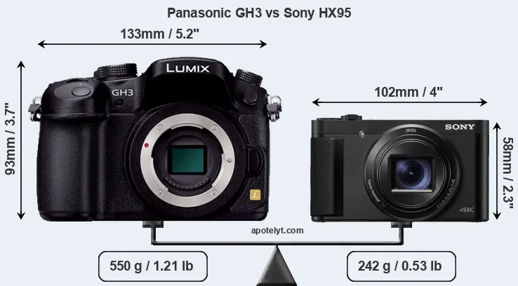 Size Panasonic GH3 vs Sony HX95