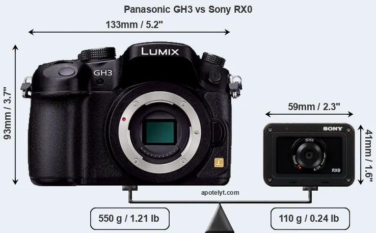 Size Panasonic GH3 vs Sony RX0