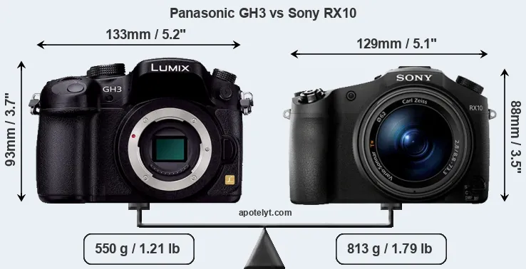 Size Panasonic GH3 vs Sony RX10