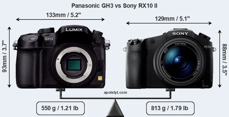 Size Panasonic GH3 vs Sony RX10 II