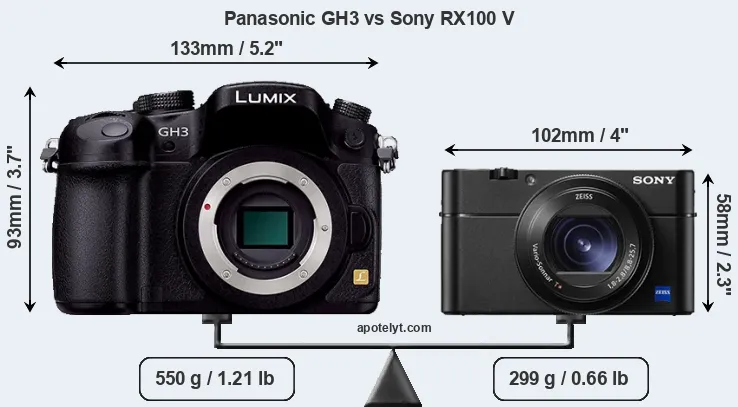 Size Panasonic GH3 vs Sony RX100 V