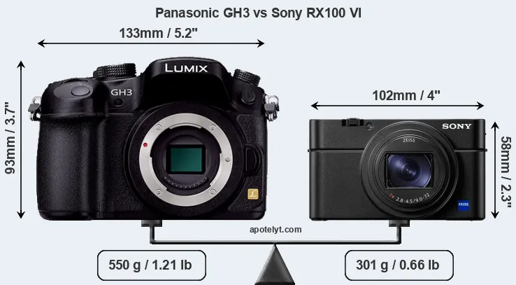 Size Panasonic GH3 vs Sony RX100 VI