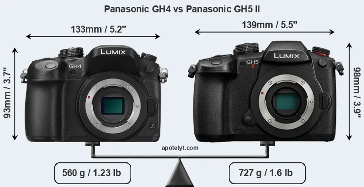 Size Panasonic GH4 vs Panasonic GH5 II