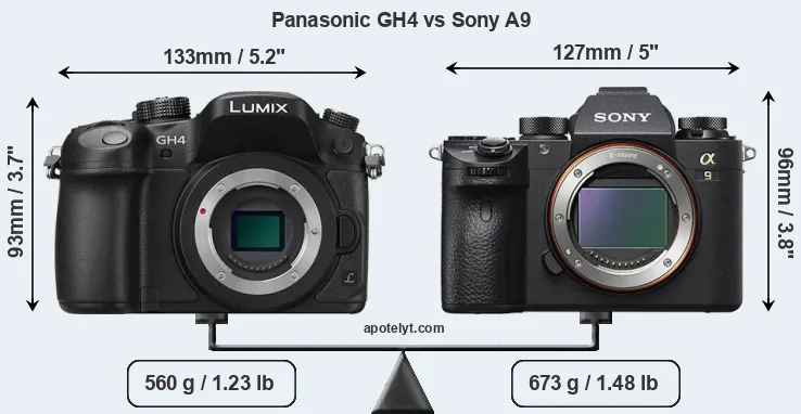 Size Panasonic GH4 vs Sony A9