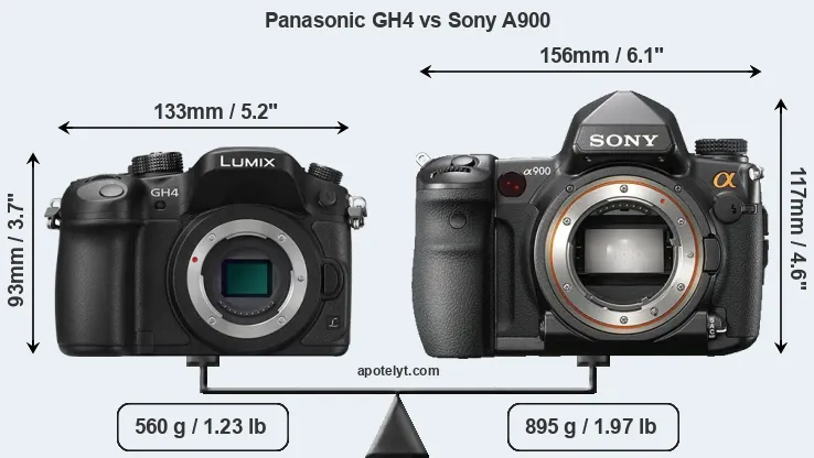 Size Panasonic GH4 vs Sony A900