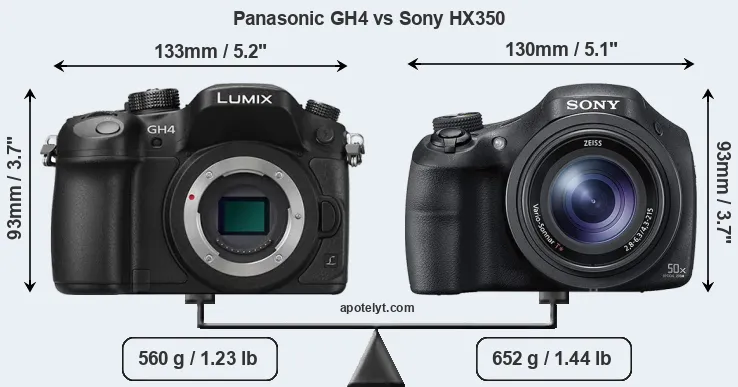 Size Panasonic GH4 vs Sony HX350