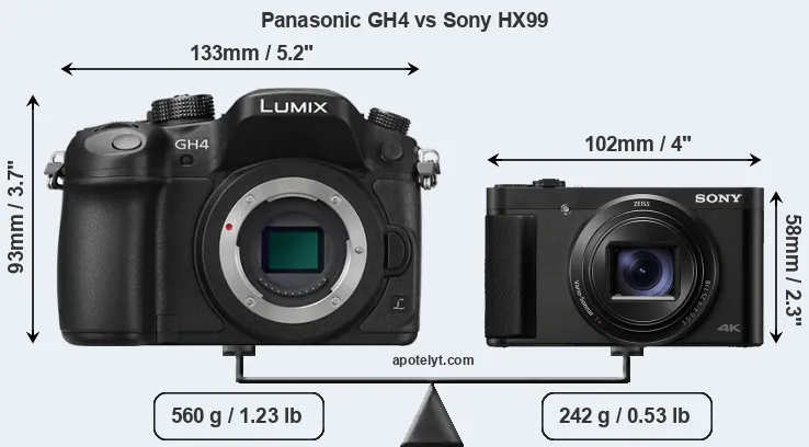 Size Panasonic GH4 vs Sony HX99