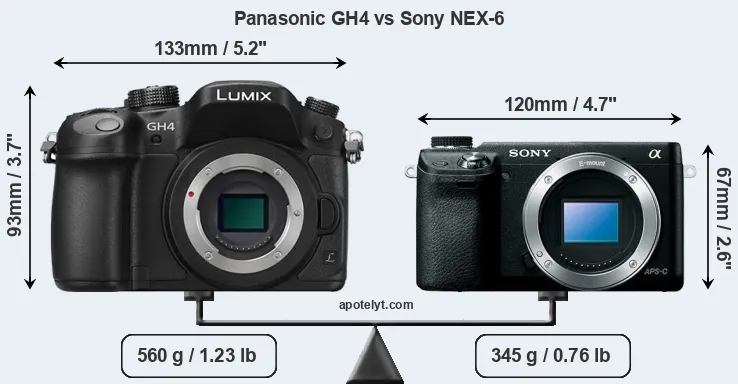 Size Panasonic GH4 vs Sony NEX-6