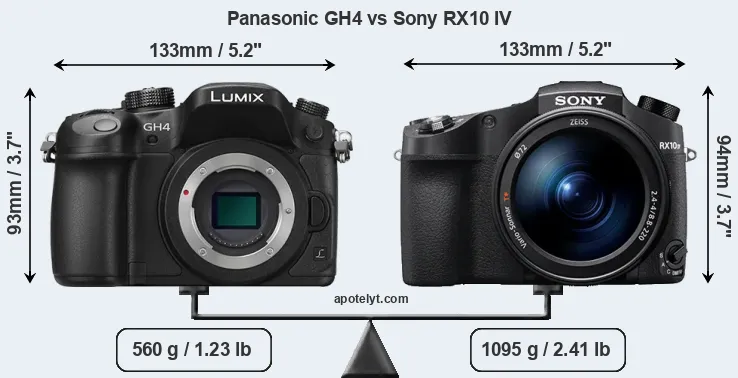 Size Panasonic GH4 vs Sony RX10 IV