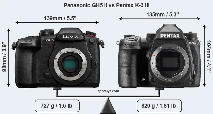 Size Panasonic GH5 II vs Pentax K-3 III