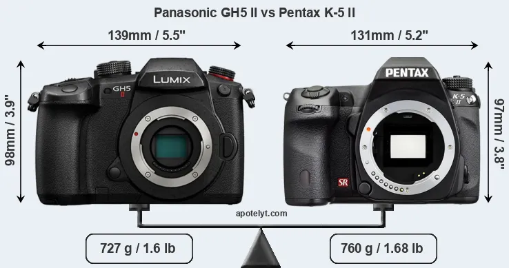Size Panasonic GH5 II vs Pentax K-5 II