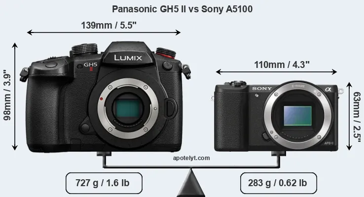 Size Panasonic GH5 II vs Sony A5100