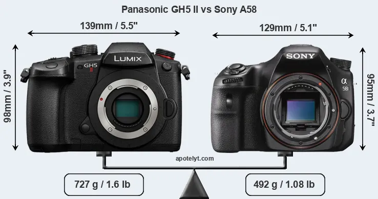 Size Panasonic GH5 II vs Sony A58
