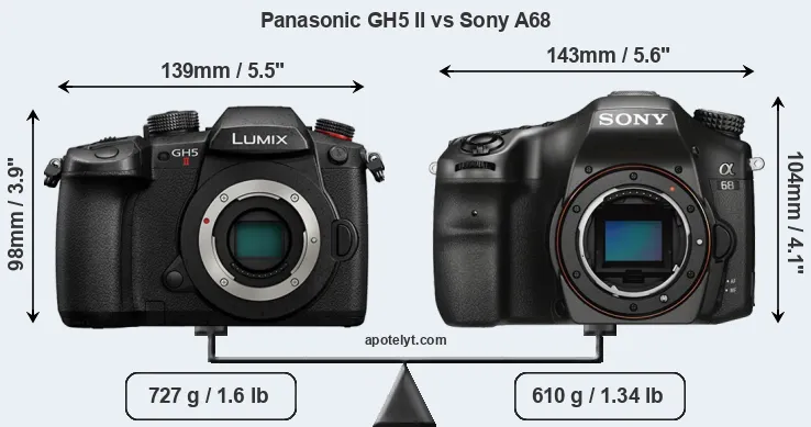 Size Panasonic GH5 II vs Sony A68