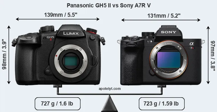 Size Panasonic GH5 II vs Sony A7R V