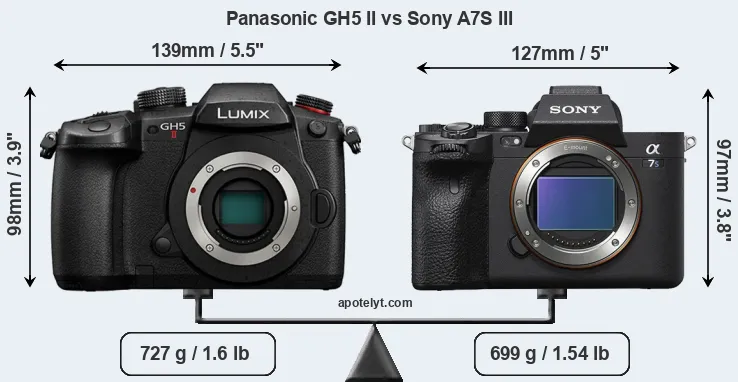 Size Panasonic GH5 II vs Sony A7S III