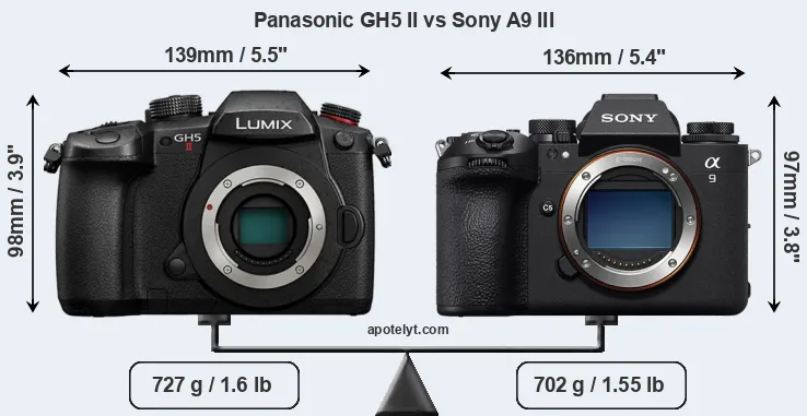 Size Panasonic GH5 II vs Sony A9 III