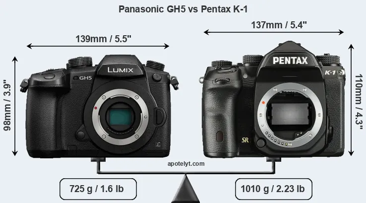 Size Panasonic GH5 vs Pentax K-1