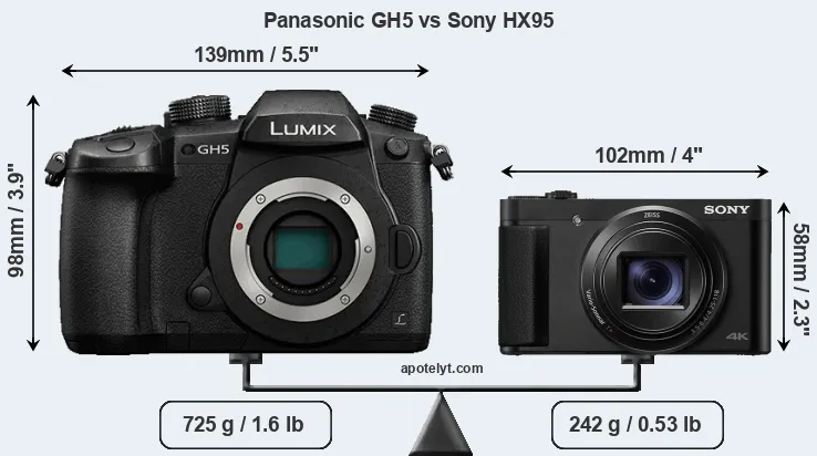 Size Panasonic GH5 vs Sony HX95