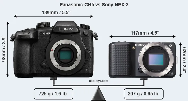 Size Panasonic GH5 vs Sony NEX-3