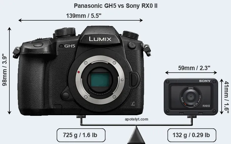 Size Panasonic GH5 vs Sony RX0 II