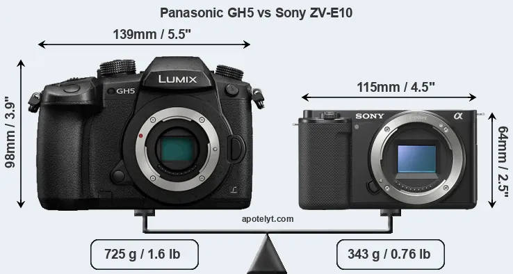 Size Panasonic GH5 vs Sony ZV-E10