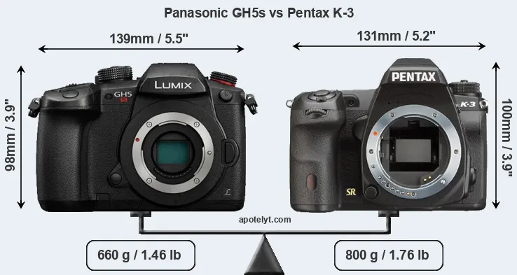 Size Panasonic GH5s vs Pentax K-3