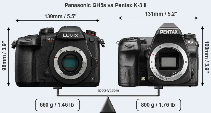 Size Panasonic GH5s vs Pentax K-3 II