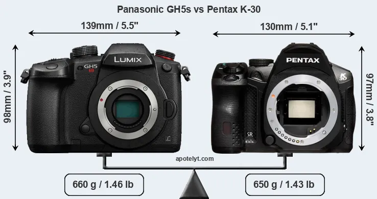 Size Panasonic GH5s vs Pentax K-30