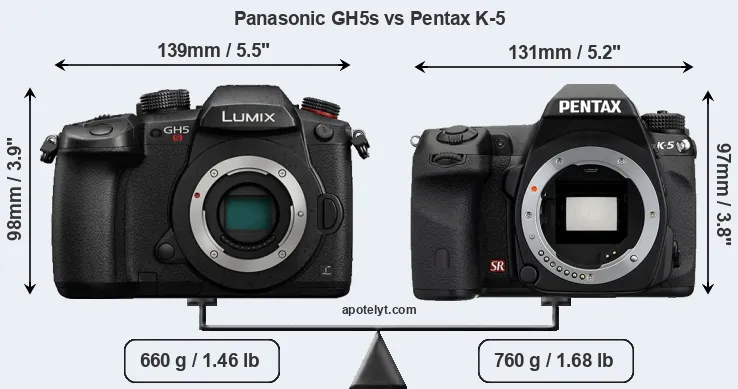Size Panasonic GH5s vs Pentax K-5