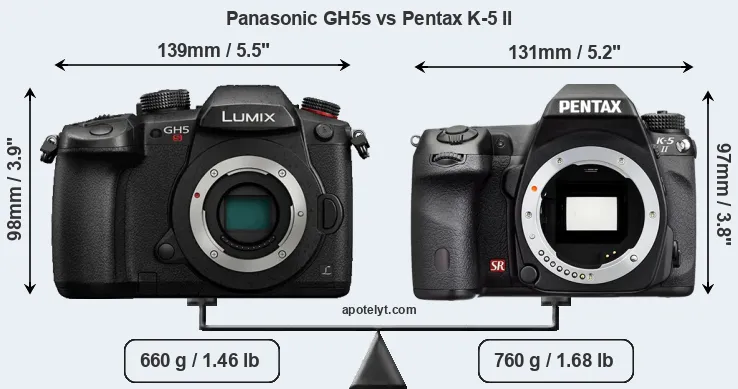 Size Panasonic GH5s vs Pentax K-5 II