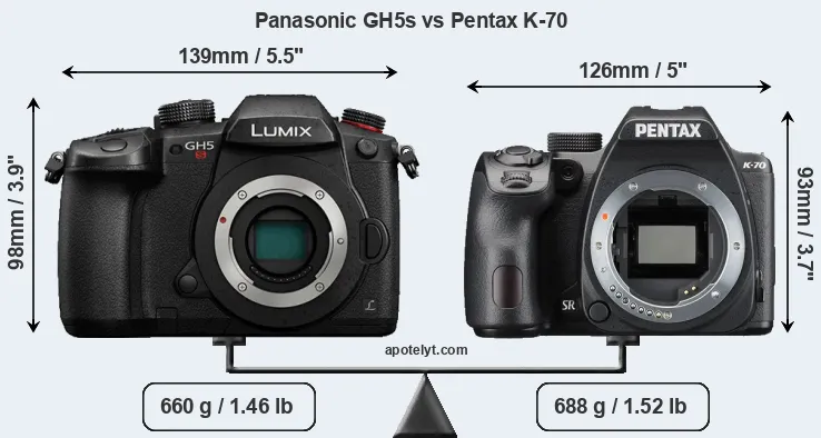 Size Panasonic GH5s vs Pentax K-70