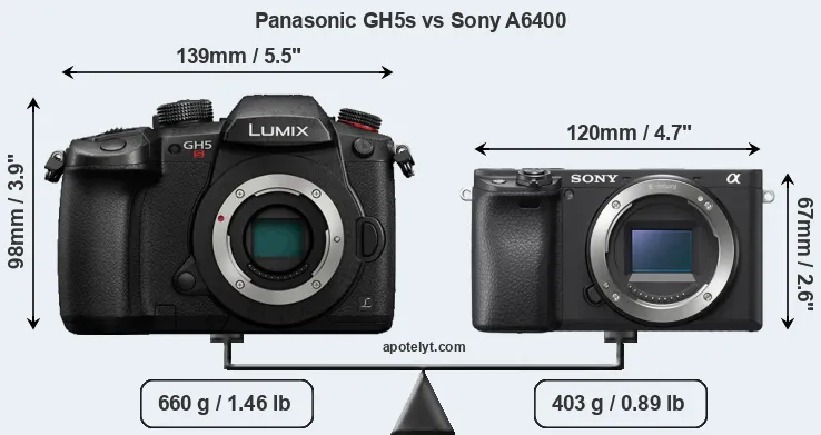 Size Panasonic GH5s vs Sony A6400