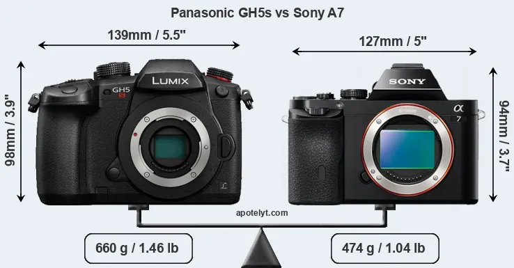 Size Panasonic GH5s vs Sony A7