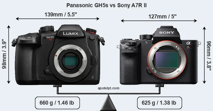 Size Panasonic GH5s vs Sony A7R II