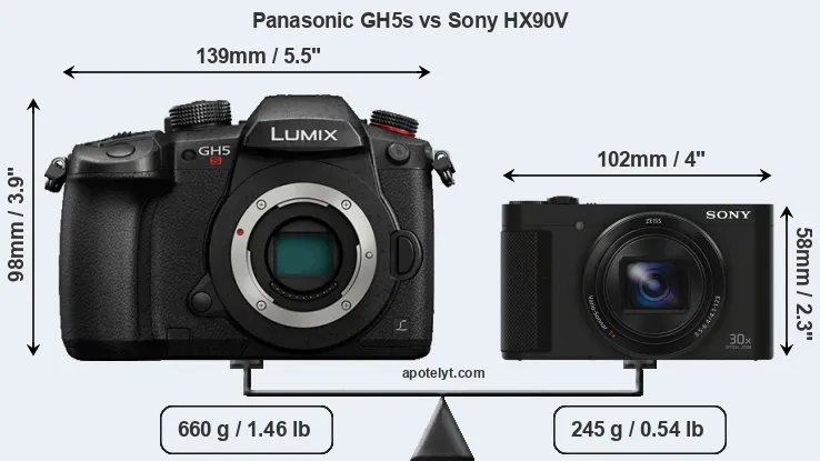 Size Panasonic GH5s vs Sony HX90V