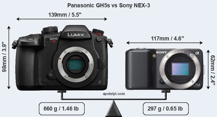 Size Panasonic GH5s vs Sony NEX-3